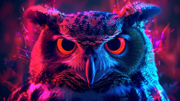 Foto owl neon color foto generata da ai