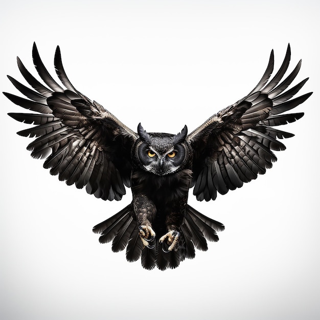 フクロウの開いた翼の黒いシルエット