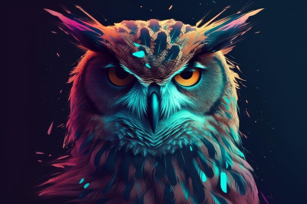 Photo owl owl closeup in purple and magenta colors owl owl closeup in purple and magenta colors generative ai