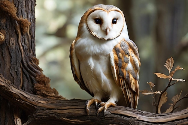 Owl owl perched on a tree branch barn owl A majestic barn owl