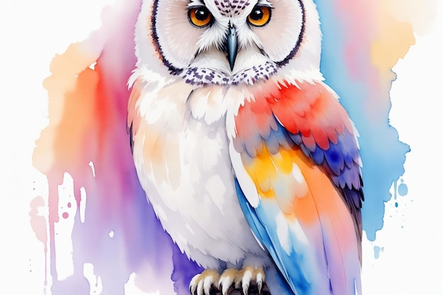 Owl photo prepared in watercolor style