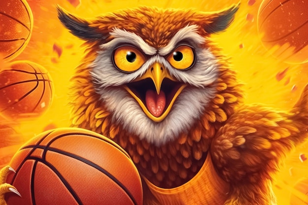 owl playing basketball Generative Ai