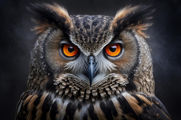 Owl portrait close up view