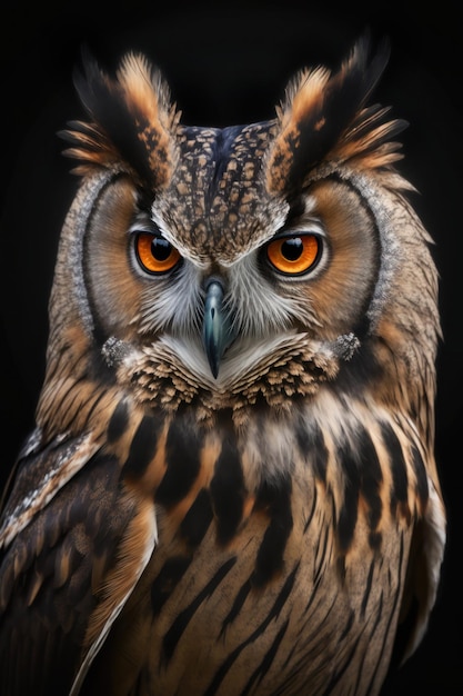 Owl portrait on dark background AI Generative