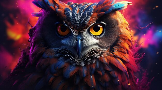 Owl portrait DMT styles Vivacious Cybernetic Punk