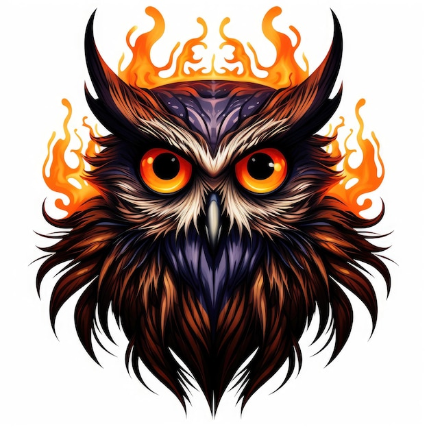 owl portrait Halloween illustration scary horror design tattoo vector isolated sticker fantasy