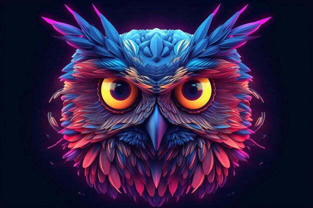 Owl portrait with neon effect