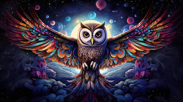 Owl psychedelic illustration