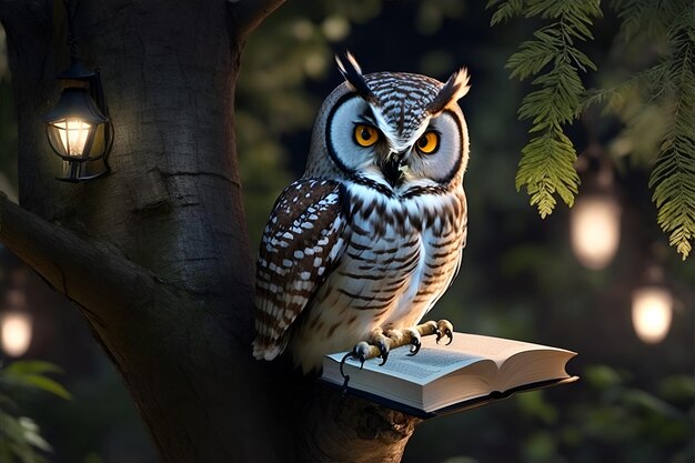 Owl reading book Learning and knowledge concept Generative AI