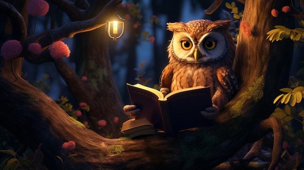 Photo an owl reading on a tree