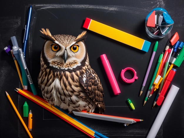 owl in the school back to school background