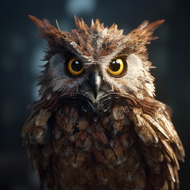 An owl sits right on a tree branch and looks at the camera