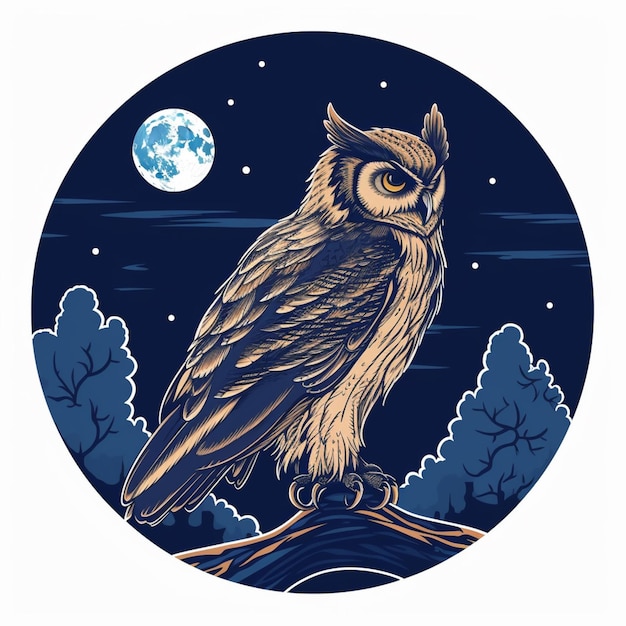 an owl sitting on a branch with a full moon in the background generative ai