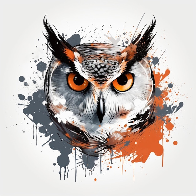 Owl Splash Shirt Design with Sunburst Graphic Manga Style on White Background