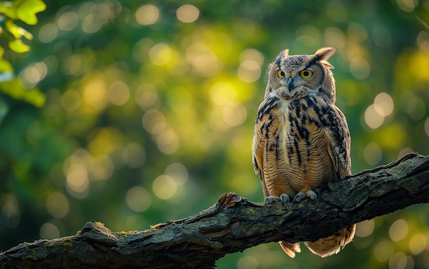Owl standing on branch Generative AI