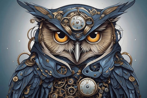 Owl in the steampunk style with gears and cogwheels