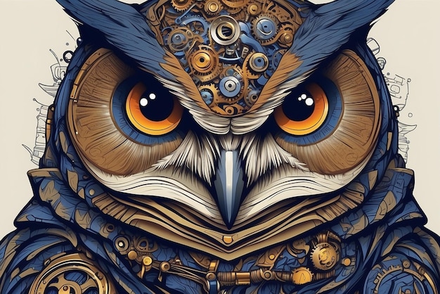 Owl in the steampunk style with gears and cogwheels