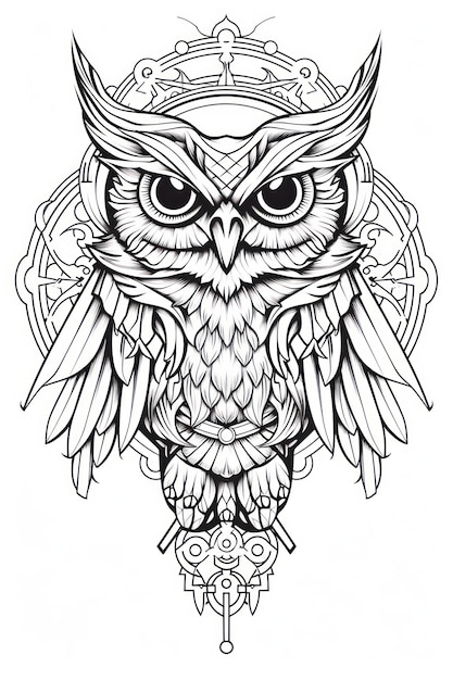 Photo owl style mandala viking style coloring page