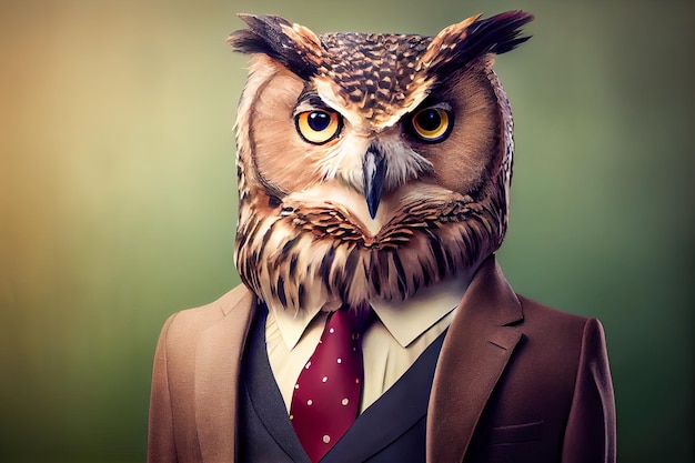 Owl in a suit with a tie Generative AI Generative AI