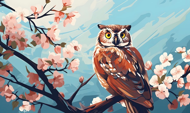 owl vector in the spring Bird Illustration Floral