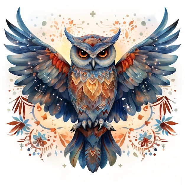 Owl waterverf illustratie t-shirt en poster ontwerp