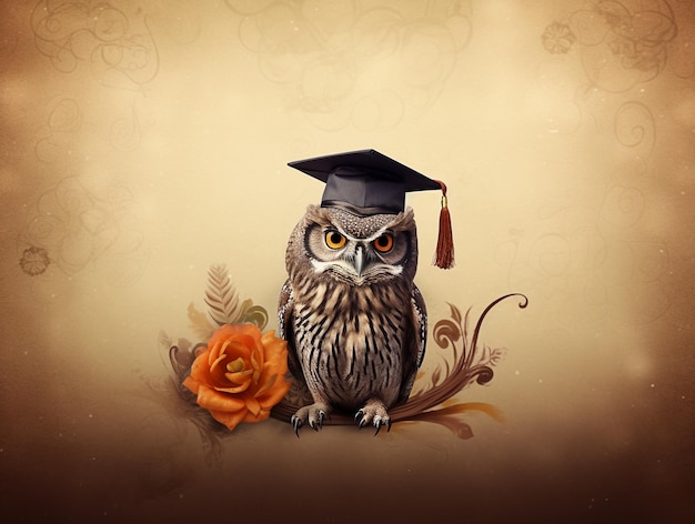 Owl Wear Graduation Hat Illustration AI Generated