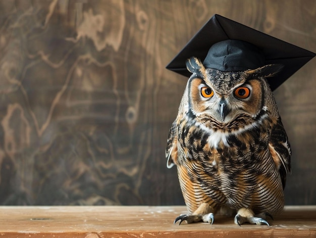 An owl wearing a bachelor cap for graduation concept