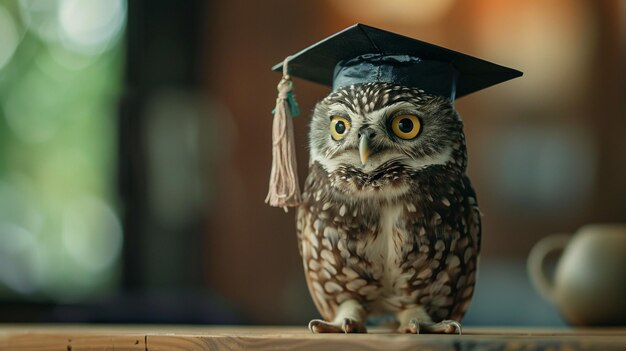 Photo an owl wearing a bachelor cap for graduation concept