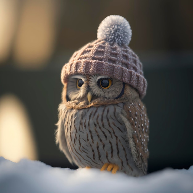 owl wearing a beanie