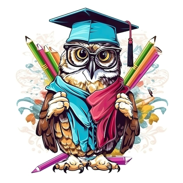 An owl wearing a graduation cap and scarf generative ai image clipart on white background