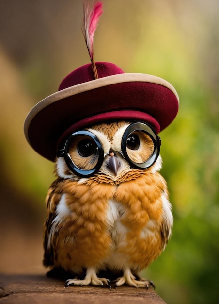 Photo an owl wearing a hat with a hat that says owl on it