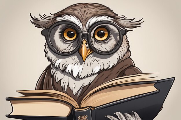 owl with a book and a branch of a bird on a dark backgroundowl with a book and a branch of a bird o