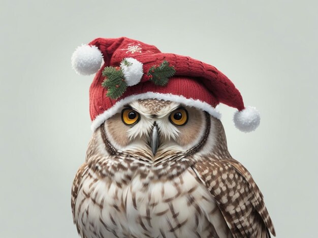 A owl with christmashat with hand wrting