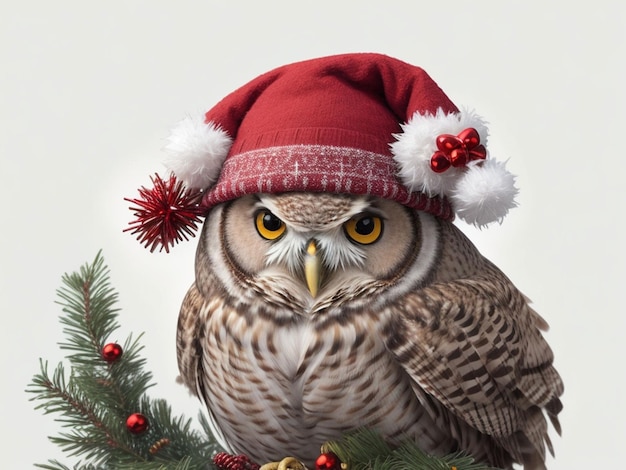 A owl with christmashat with hand wrting