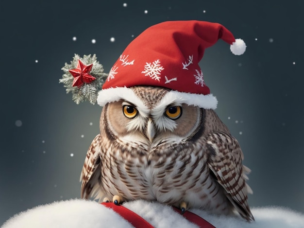 A owl with christmashat with hand wrting