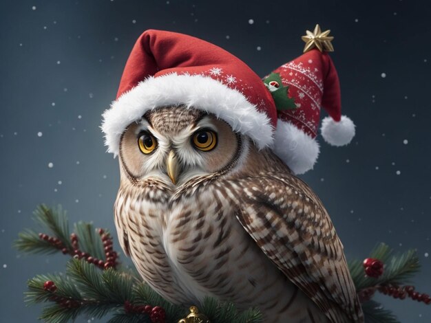 A owl with christmashat with hand wrting