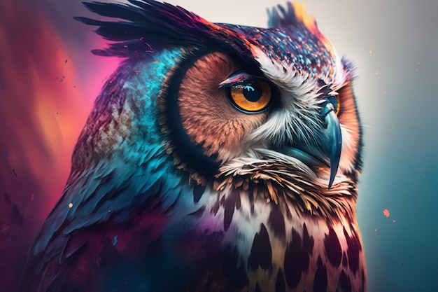 An owl with a colorful background