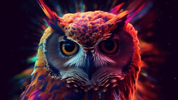 An owl with a colorful background