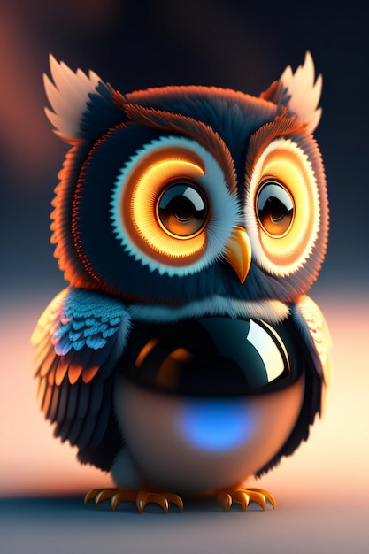 Owl with glowing eyes and a glowing eye