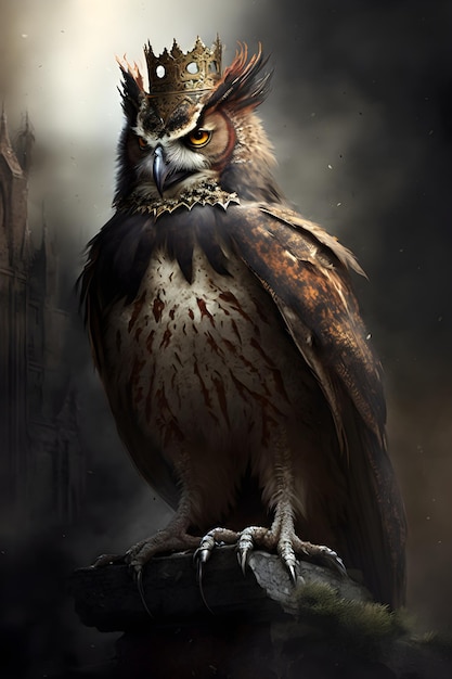 An owl with a gold ring on its neck sits on a tree branch.