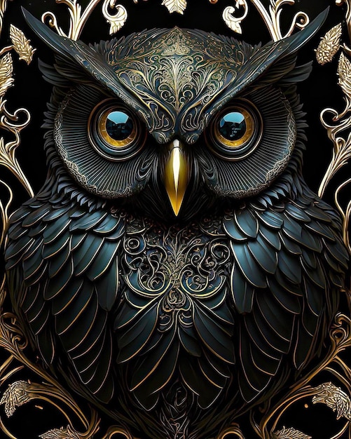 Photo an owl with gold and silver on it