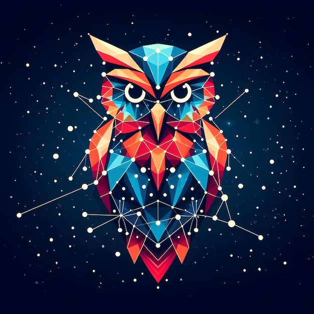 Photo owl with stars and geometric shapes