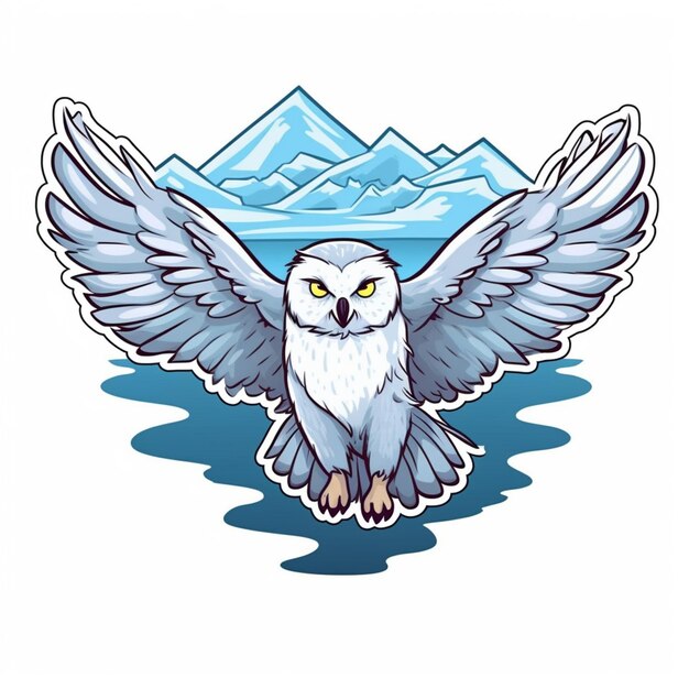 an owl with wings spread out and mountains in the background generative ai