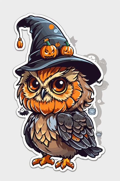 an owl with a witch hat on it