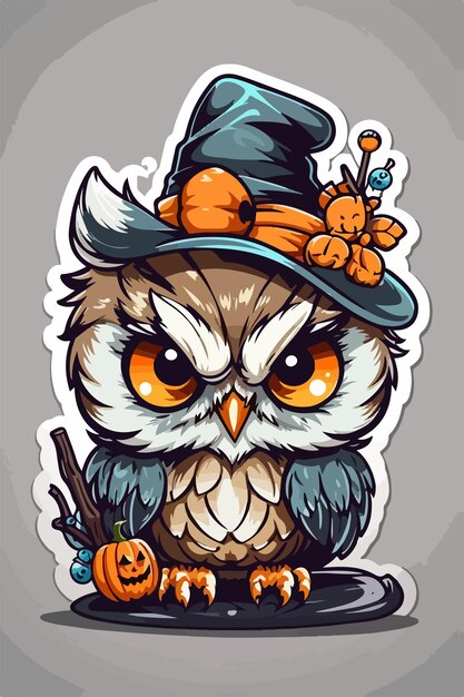 an owl with a witch hat on it