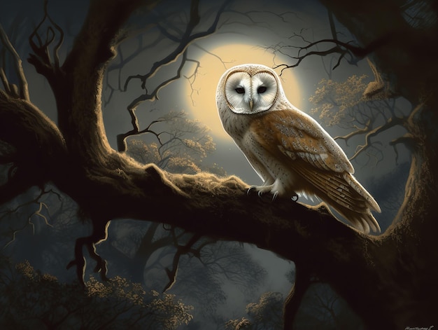 Owl39s Kijk Stille bewaker van het maanverlichte bos