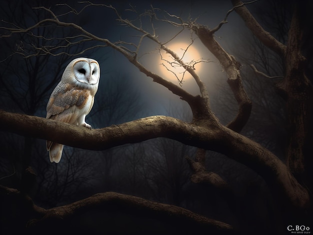 Owl39s Kijk Stille bewaker van het maanverlichte bos