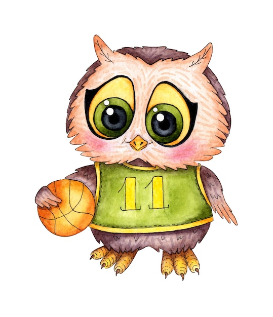 Owlet basketball player watercolor