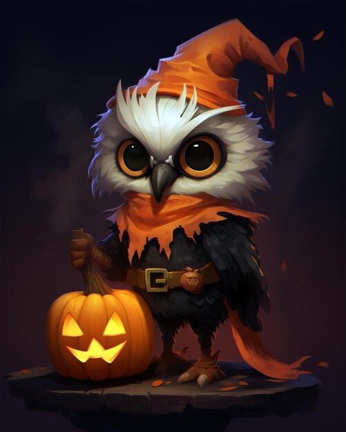 Owlet with a pumpkin generated by AI