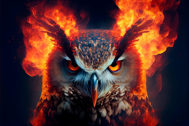 Owls in a bright flame of fire owl portrait animal